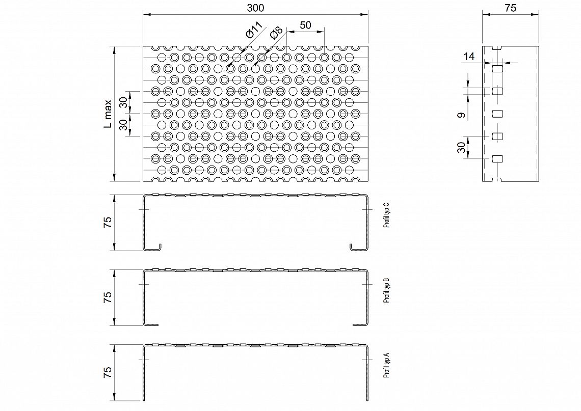 Profilové rošty PRU-300-75/2,5 - ocel-černá