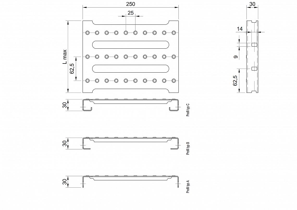 Profilové rošty PST-250-30/2,5 - ocel-zinkovaná