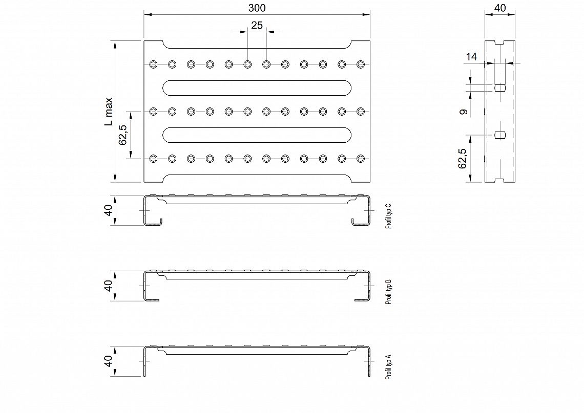 Profilové rošty PST-300-40/1,5 - ocel-zinkovaná