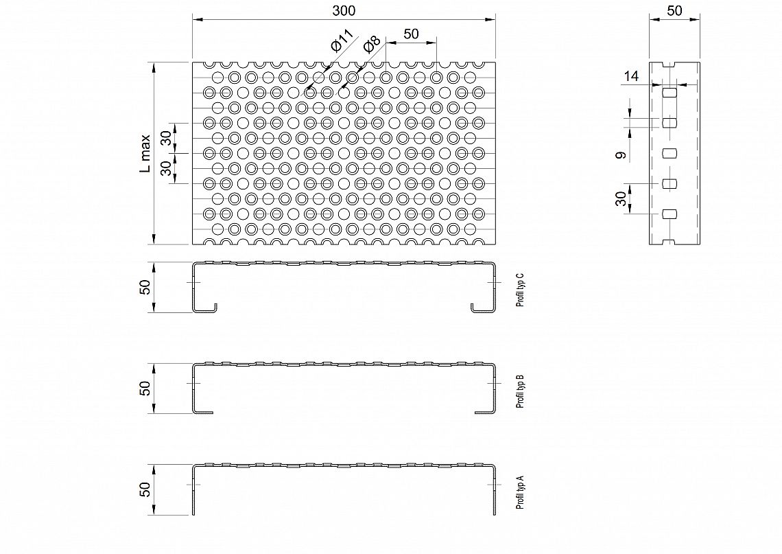 Profilové rošty PRU-300-50/1,5 - ocel-černá