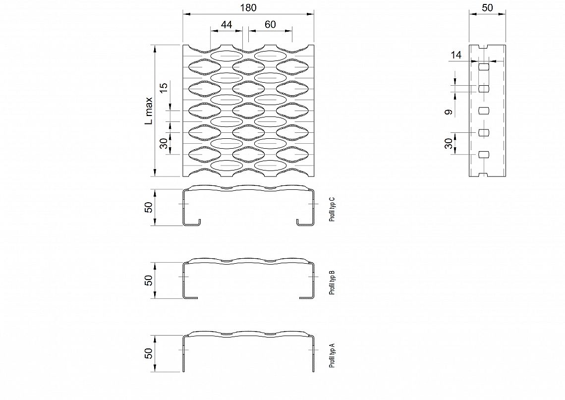 Profilové rošty PSE-180-50/1,5 - ocel-zinkovaná