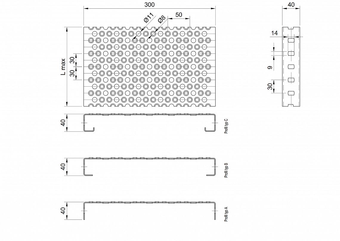 Profilové rošty PRU-300-40/2,5 - ocel-černá