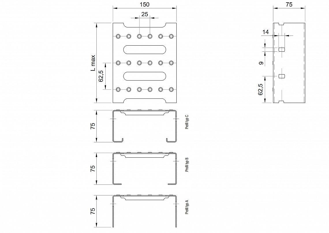 Profilové rošty PST-150-75/1,5 - nerez V2A (1.4301)-mořená