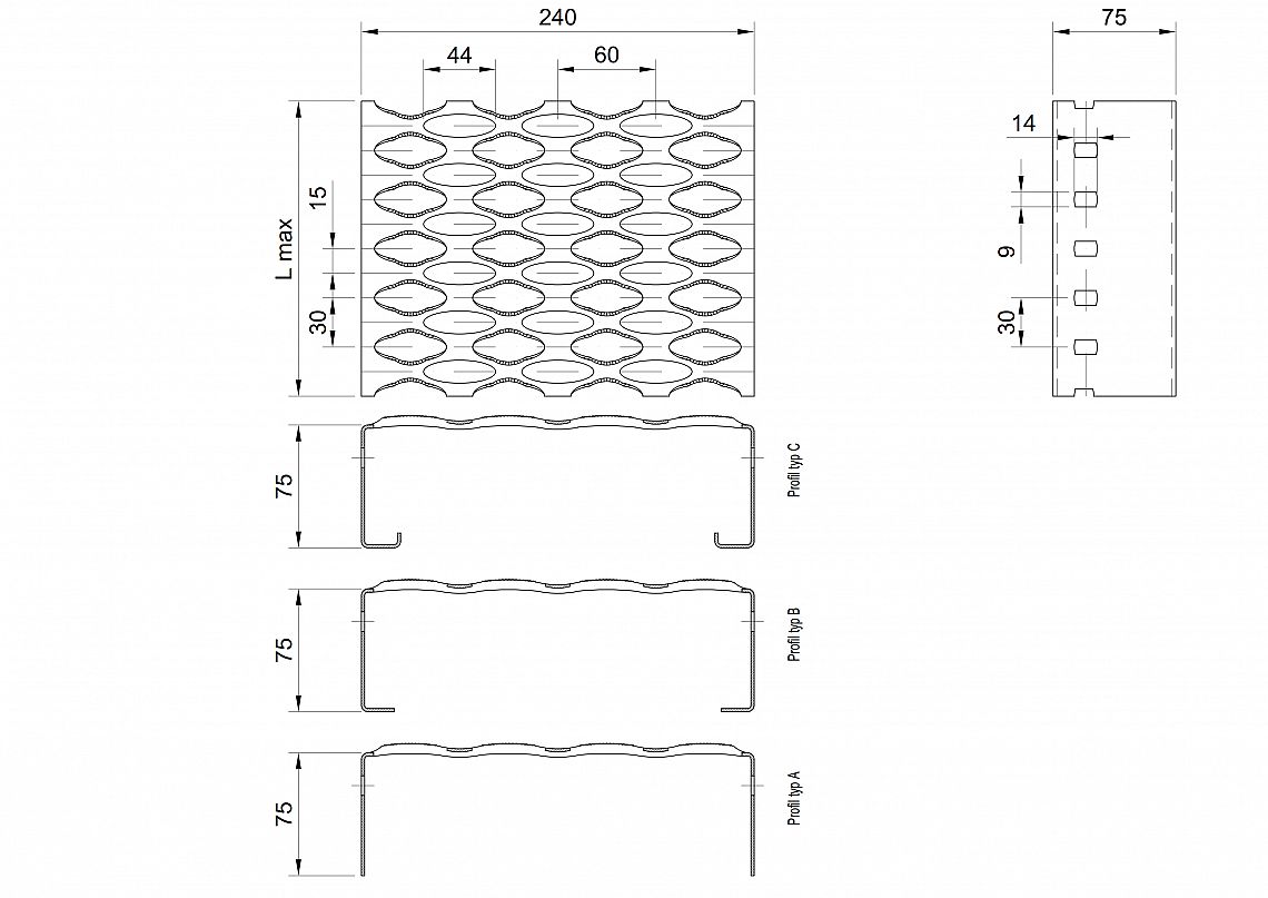 Profilové rošty PSE-240-75/1,5 - ocel-zinkovaná