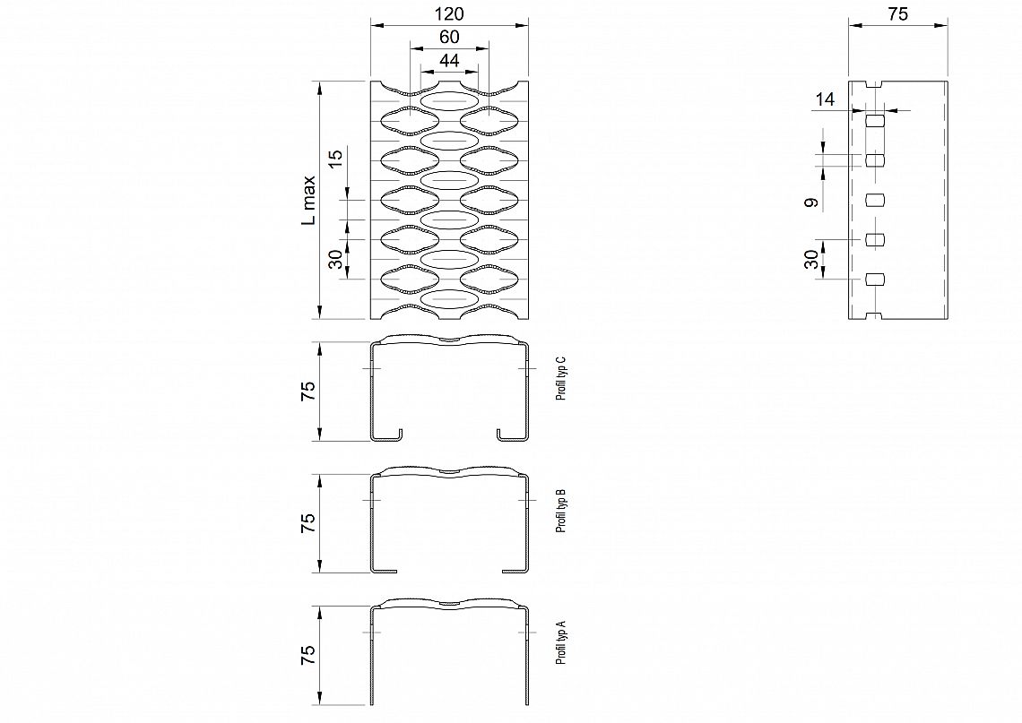 Profilové rošty PSE-120-75/2,5 - nerez V2A (1.4301)-mořená