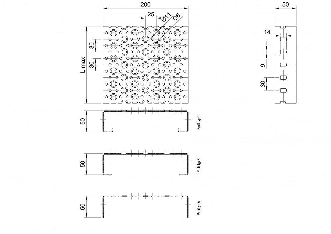 Profilové rošty POF-200-50/2 - ocel-černá