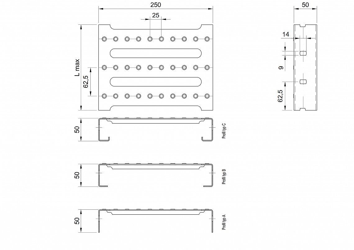 Profilové rošty PST-250-50/1,5 - ocel-zinkovaná