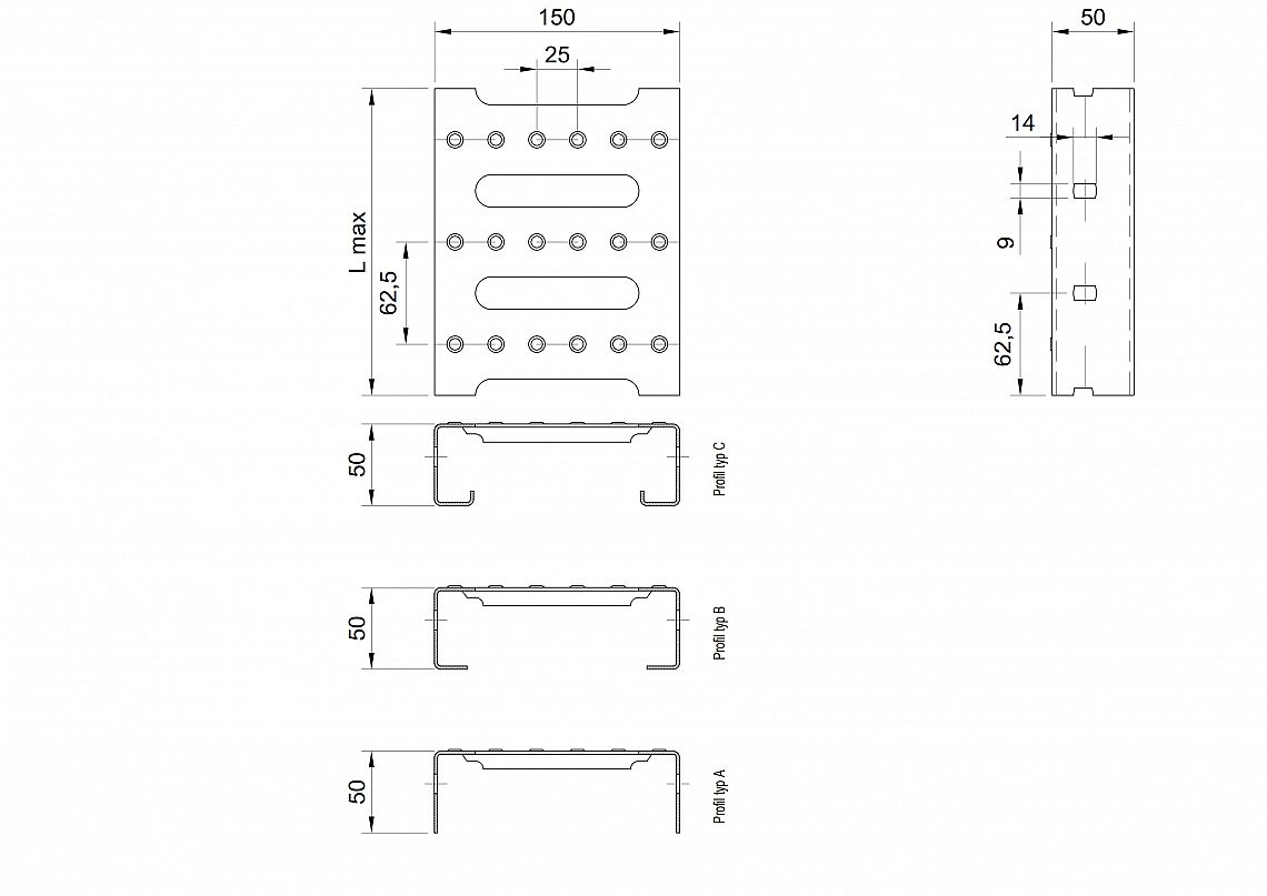 Profilové rošty PST-150-50/2 - nerez V2A (1.4301)-mořená